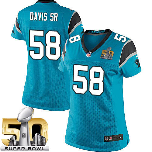 Women's Limited Thomas Davis Super Bowl L Nike Jersey Blue Alternate - #58 NFL Carolina Panthers